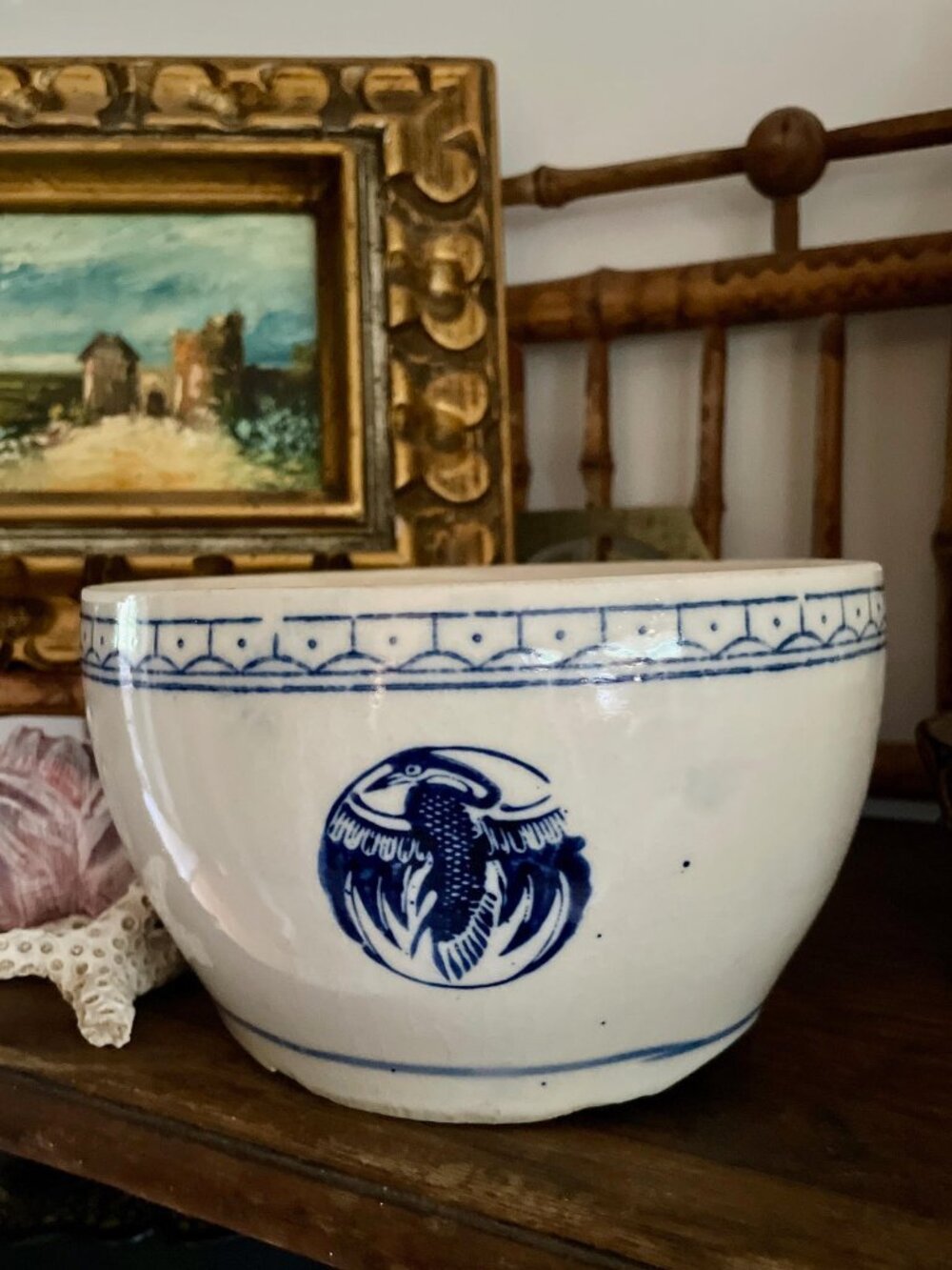 Vintage Blue White Bird Ceramic Bowl